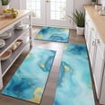thumbnail image 2 of Blue and Gold Marble Wavy Veins Pattern Kitchen Rugs Sets Of 3,Kitchen Runner Rugs Non Skid Washable,Decorative Kitchen Floor Mats for Kitchen,Sink,Laundry,17"x30"+ 17"x47" + 17"x59", 2 of 6