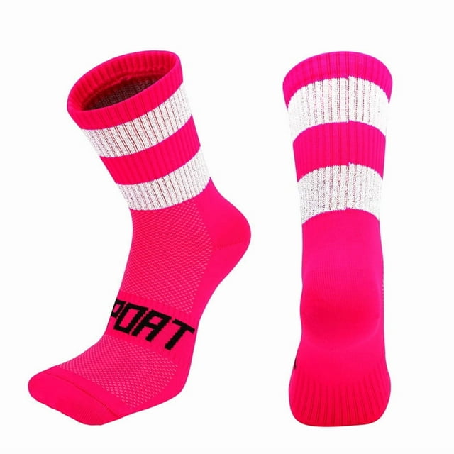 Cotton Reflective Cycling Socks High-Visibility Breathable Athletic Socks Bike Riding Running Socks for Men and Women Dragon fruit red