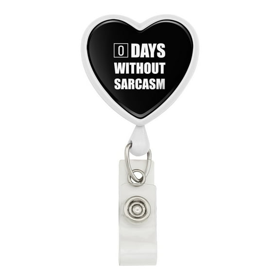 Days Without Sarcasm Equals Zero Funny Heart Lanyard Retractable Reel Badge ID Card Holder