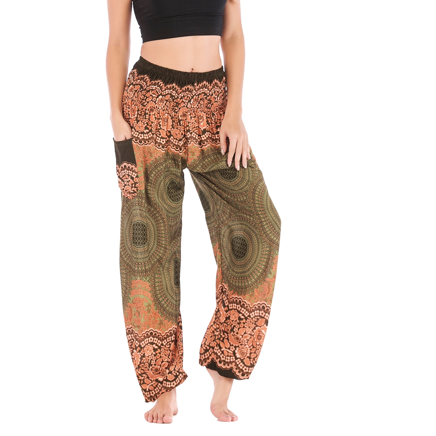 Lu's Chic Women's Boho Pants Harem Smocked Waist Yoga Hippie Palazzo
