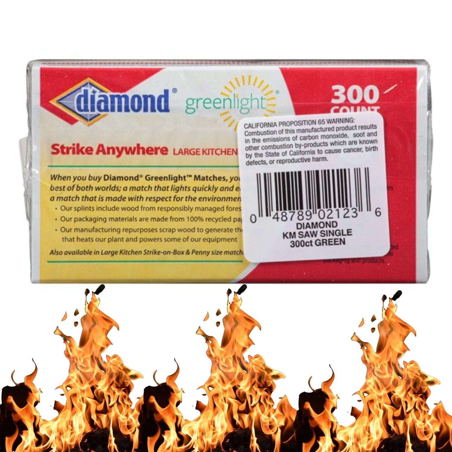 Diamond Greenlight Strike Anywhere Matches 300 Large Kitchen Matches Box of 2 Perfect for Camping and Lightning Material