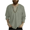 thumbnail image 5 of Elvqul Mens Long Sleeve Shirts Cotton Big and Tall Plain Army Green Pull on T Shirts Soft Fashion Drawstring V-Neck Shirts, 5 of 5