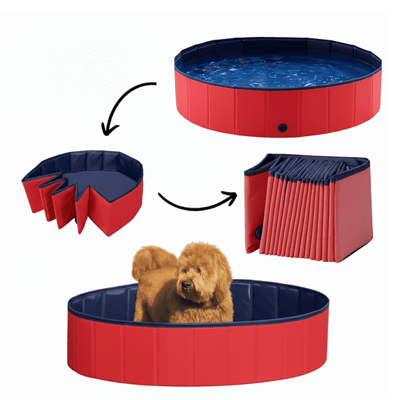 SummerPawz Foldable, Hard Plastic, Portable Dog Pool, 47"x12" Large, Ruby