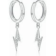 thumbnail image 6 of Solid 925 Sterling Silver Lightning Bolt Drop Hoop Earrings for Women Teens CZ Lightning Bolt Hoop Earrings Huggie, 6 of 12