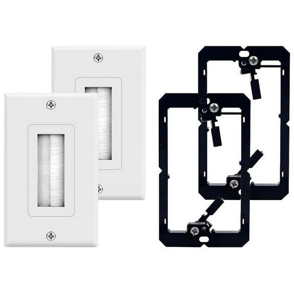 2-Pack Brush Wall Plate with Single Low Voltage Mounting Bracket Cable Pass Through Insert for Speaker Wire
