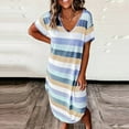 thumbnail image 2 of Up to 60% Off! pstuiky Plus Size Summer Dresses for Women, Women's V-Neck Stripe Dress Print Short Sleeve T-Shirt Dress Leasure Dress Daily Deals Blue #1 L E2, 2 of 6