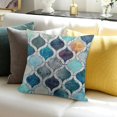 thumbnail image 3 of Throw Pillow Covers Cozy Colorful Geometric Trellis Chain Accents Manual Hand Painted Decorative Cushion Cases for Couch Bed Sofa Farmhouse Main Grey Teal, 3 of 5