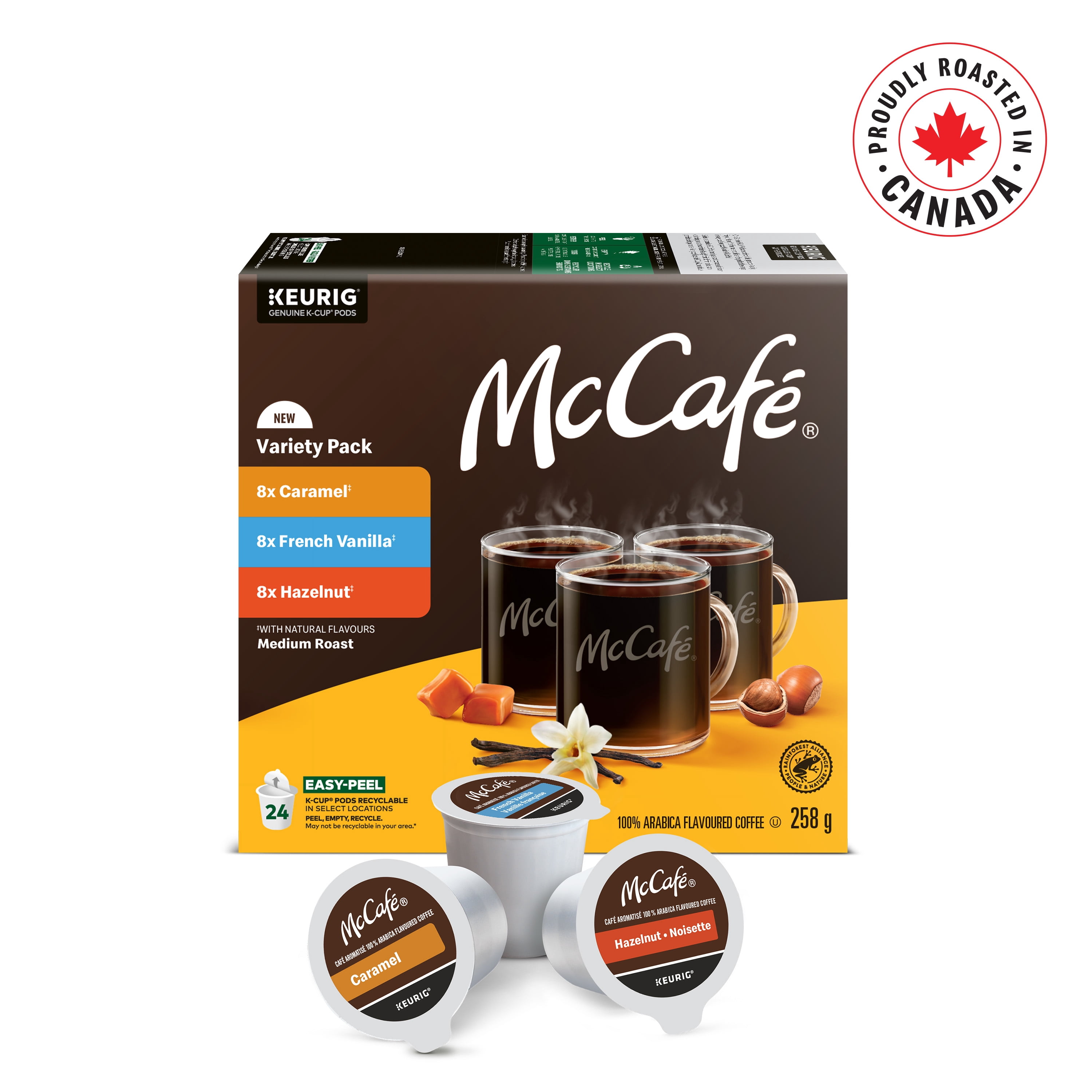 McCafe Flavoured Variety Pack 24ct K-Cup Coffee Pods (Hazelnut/Caramel/French Vanilla)