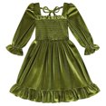 thumbnail image 2 of shqvo Girls Velvet Christmas Dress Square Neck Long Sleeve Fall Winter Holiday Party Dress with Ruffle for Toddler Kids 12M-5Y, 2 of 3