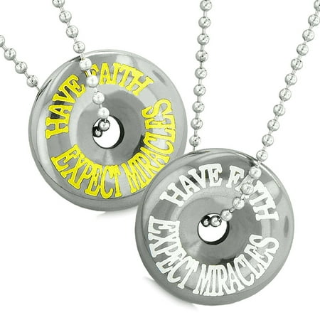 Amulets Have Faith Expect Miracles Love Couples or Best Friends Hematite Lucky Donuts Pendant