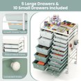 thumbnail image 2 of 15-Drawer Rolling Storage Cart with Metal Tabletop and Pegboard, Scrapbook Paper Office School Organizer,Green, 2 of 8