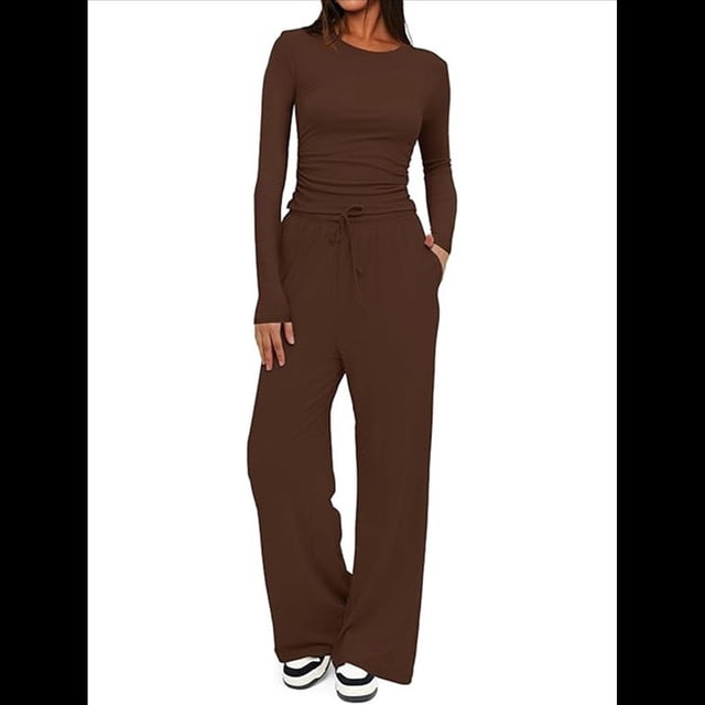 Traje de Otoño e Invierno para Mujer, de Larga, Color Liso, Informal, para Tiempo Libre Café XXL