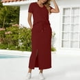 thumbnail image 3 of Lutiedan Womens 2 Piece Long Skirt Sets V Neck Short Sleeve Tops and Side Slit Stretchy Drawstring Skirt Set Summer Casual Vacation Outfits, 3 of 6