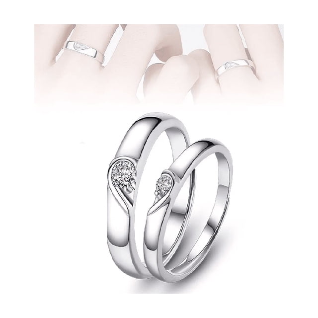 2 Anillos Promesa Plata Fina 925 Corazón Parejas Compromiso Plata