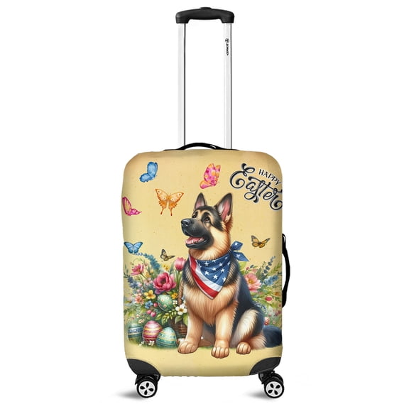 German Shepherd Celebrates Spring and Enjoys a Happy Easter Travel Luggage Cover Alsatian Dog Lover Gifts Suitcase Dust Protective Decor - 02001