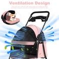 thumbnail image 4 of Tereitr Pet Stroller for Small Dogs & Cats, 4 Wheel Outdoor Travel Folding Dog Stroller with Cup Holder, Visible Mesh Windows, Rear Wheel Brakes, Pets Up to 33 lbs, Pink, 4 of 9