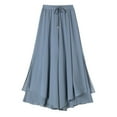 thumbnail image 4 of Pants for Women Trendy Summer Thin Breathable Pleated Chiffon Wide Leg Pants High Waist Nine Point Skirts Flowy Pants for Women Blue M, 4 of 4