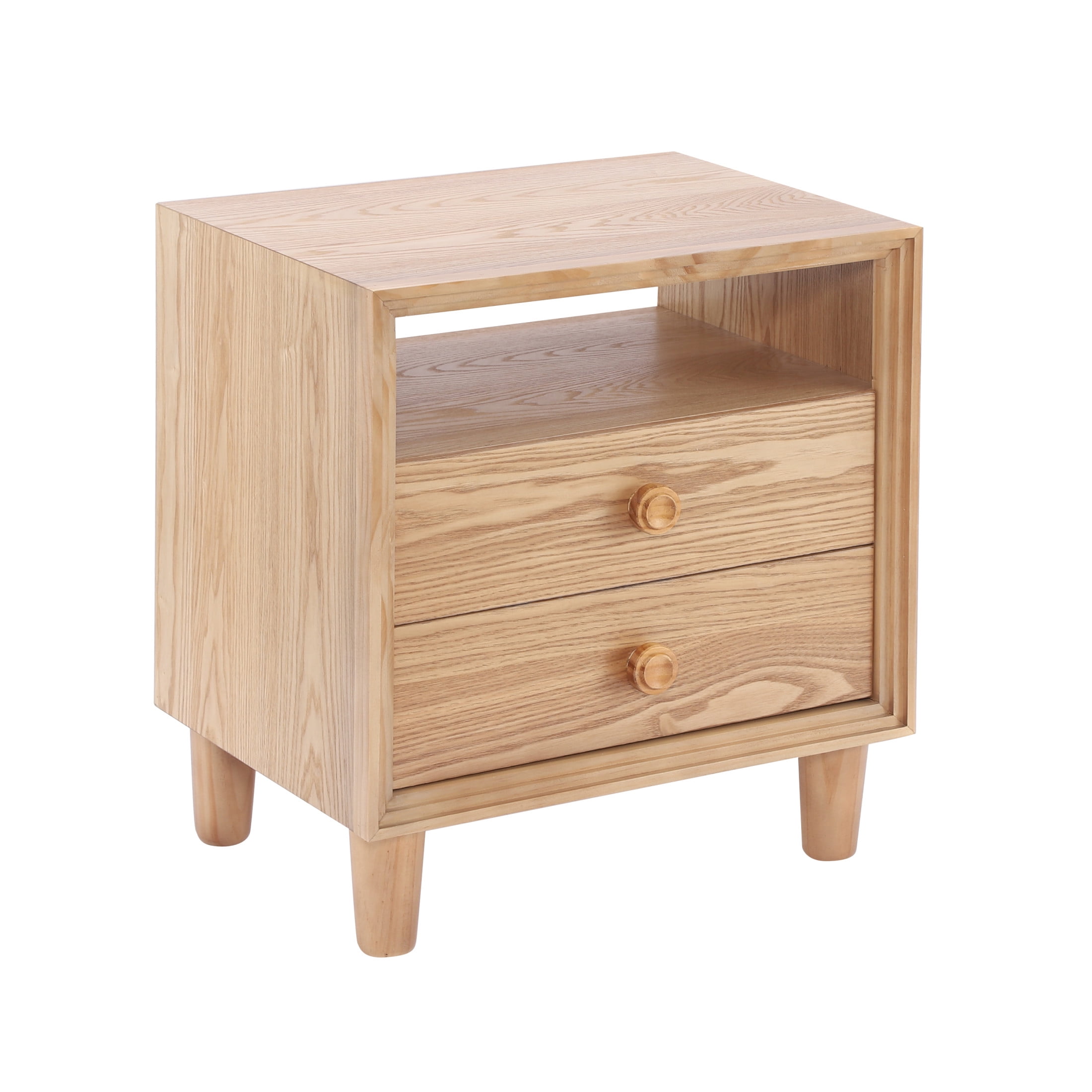 Christopher Knight Home Scandinavian 2-Drawer Nightstand with Open Shelf, Wood Bedside Table, Natural, Set of 2