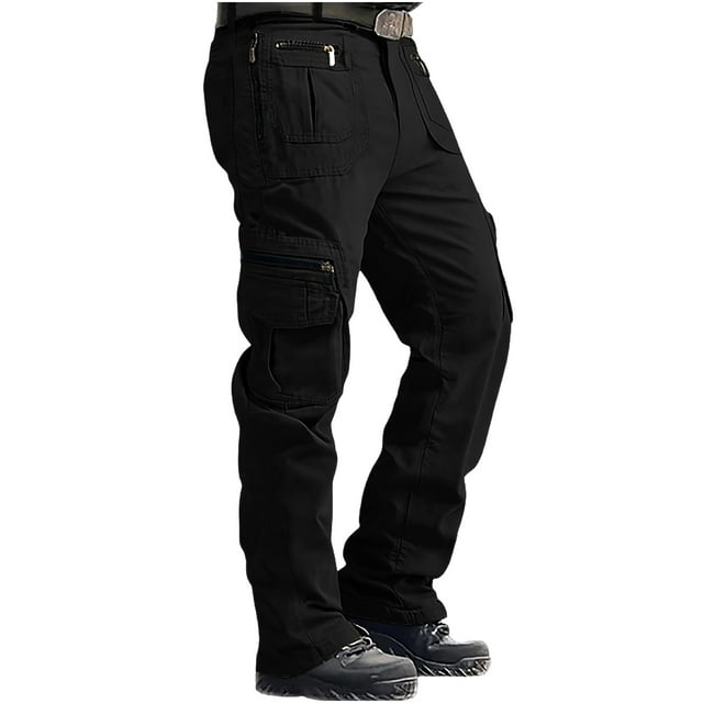 Men's 9-Pocket Tactical Cargo Work Pants - Ripstop Cotton Relaxed Fit Construction Trousers, Zip Fly Button Closure & Elastic Waist for Work/Hiking/Casual