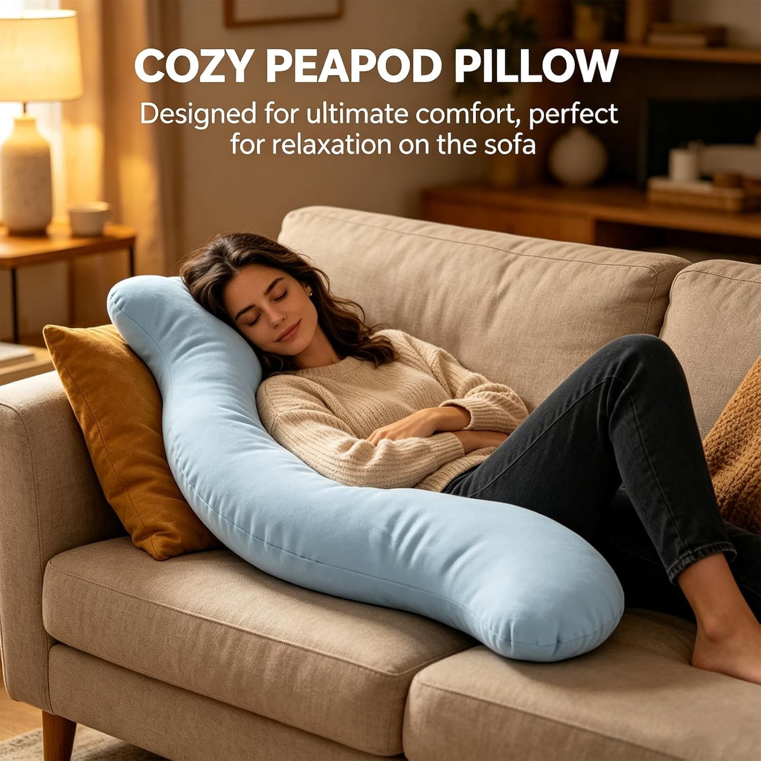 Pea Pod Body Pillow for Adults, Pea Pod Body Pillow for Side Sleepers, Soft Long Hugging Pillow with Removable Washable Cover, Multipurpose Back Leg Support Pillow for Bedroom Sofa Home (Leopard blue