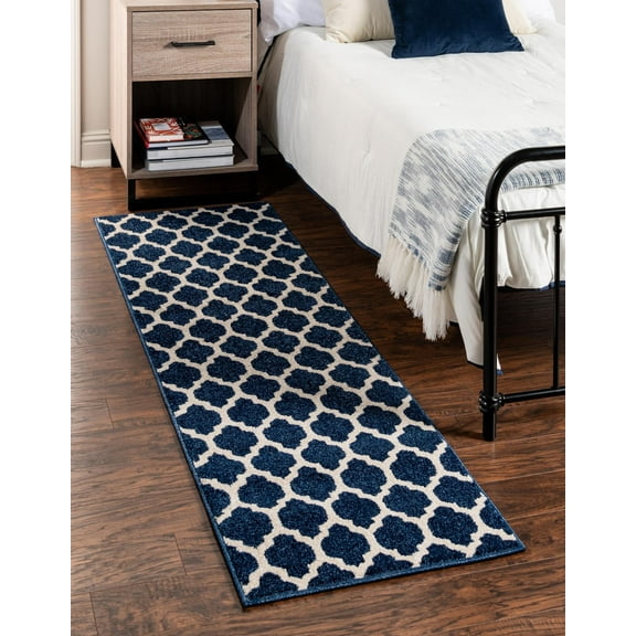 Unique Loom Trellis Collection Area Rug - Philadelphia (2' 7" x 16' 5" Runner Dark Blue/Navy Blue)