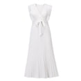 thumbnail image 6 of Summer Saving Wycnly Womens Dresses Wedding Guest Elegant Pleated Swing Tie Ruffle Sleeve Maxi Dresses Solid V-Neck Sleeveless Long Summer Dress White s Under $5, 6 of 7
