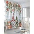 thumbnail image 3 of Blue Wooden Christmas Gnomes Extra Long Shower Curtain Set, Waterproof Shower Curtains for Bathroom, Xmas Tree Poinsettia Winter Washable Fabric Cloth Bath Curtain for Bathtub with Hooks 72x96 Inches, 3 of 6