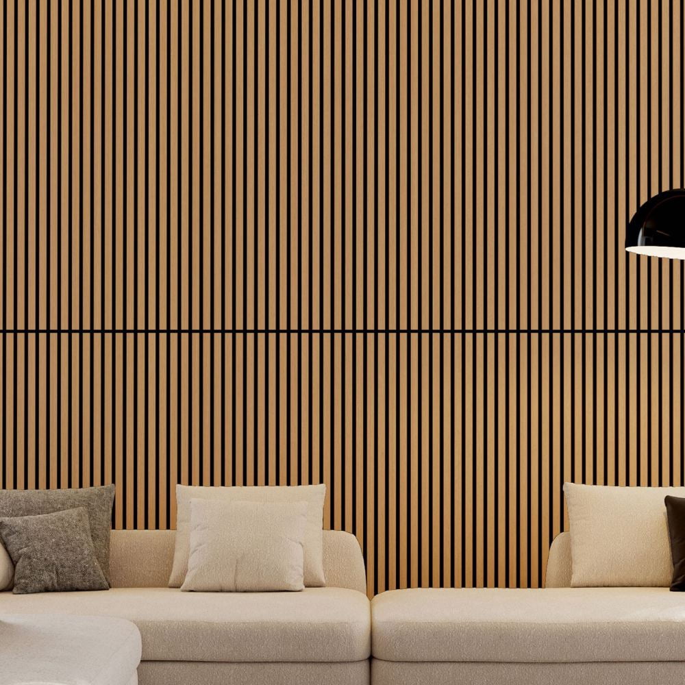 High-Quality 3D Fluted Wood Acoustic Panels, 4-Pack Decorative Slat Wall and Ceiling Panels with Full Wood Finish Wrap