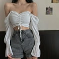 thumbnail image 3 of Forzero Women's Square Collar Sweet Pleated Soild Navel Exposed Chiffon Long Sleeves Shirt Blouses, 3 of 6