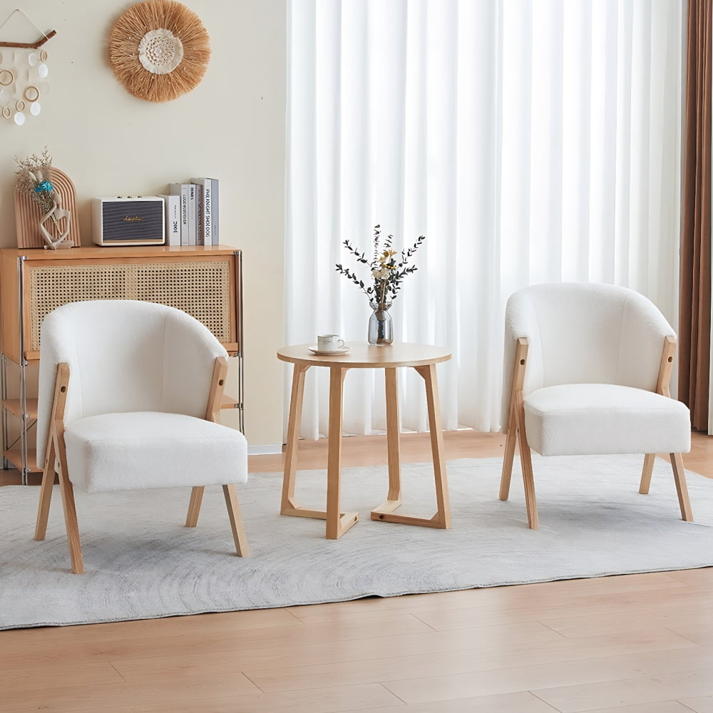 24" Round End Table, Mid Century Modern Solid Wood Sofa Side Table with V-Shaped Legs, Small Coffee Table for Small Space Living Room, Nightstand for Bedroom, Natural