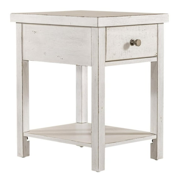 Modern Farmhouse White Drawer Chair Side Table