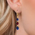 thumbnail image 3 of Gem Stone King 18K Yellow Gold Plated Silver Blue Created Sapphire 3 Stone Dangle Earrings for Women (6.20 Cttw, Gemstone September Birthstone, Oval 8X6MM, 7X5MM and 6X4MM), 3 of 6