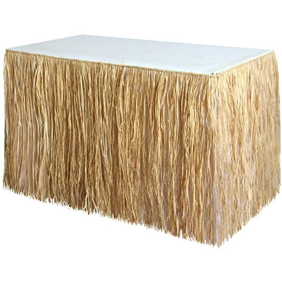 Grass Skirt Party Decorations Table Hawaiian Backdrop for Adults Tropical Raffia Summer Party Table Skirt Office Skirt Decorative Accessories with Simulation