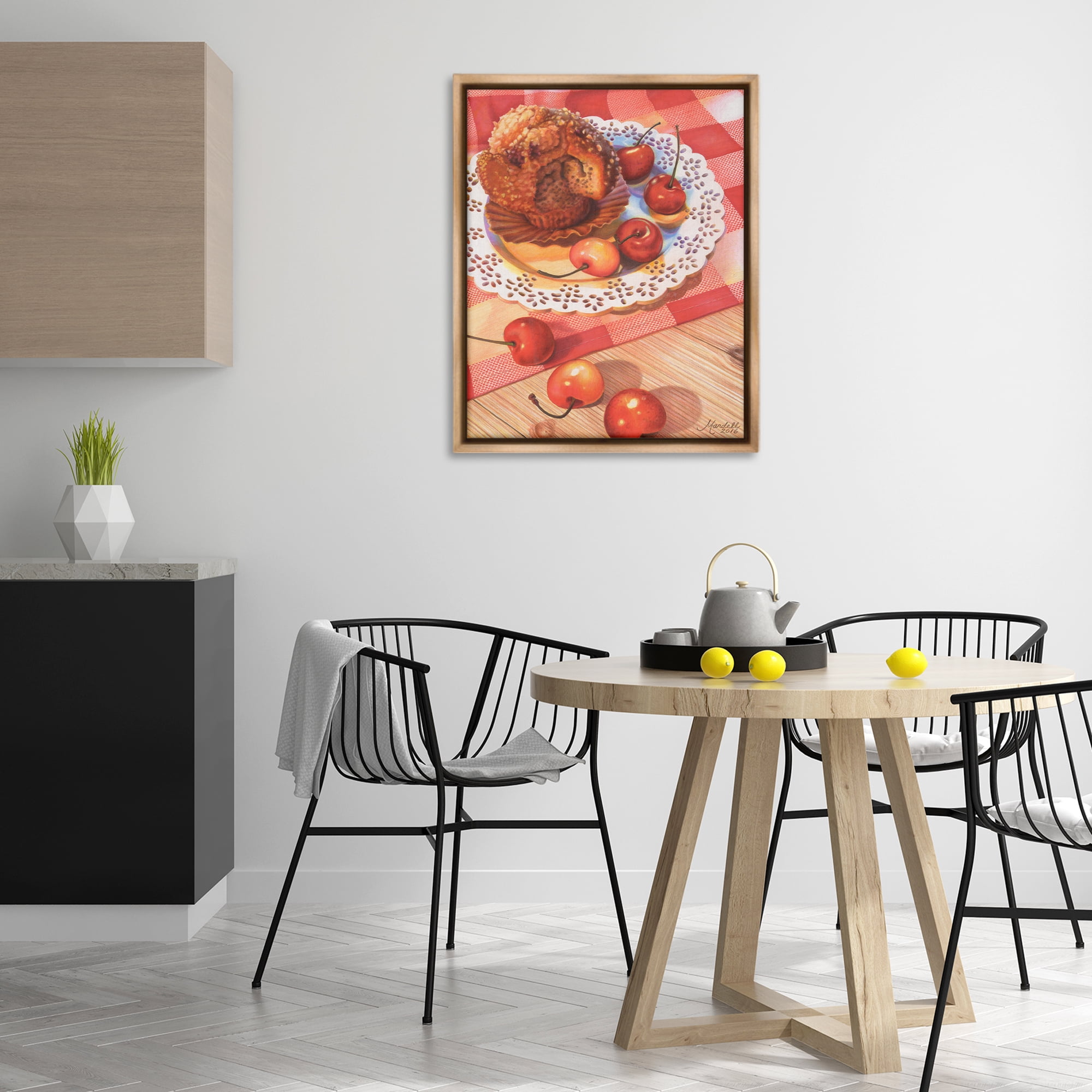 Stupell Industries Country Cherries & Muffin Food & Beverage Painting Brown Floater Framed Art Print Wall Art, 25 x 31