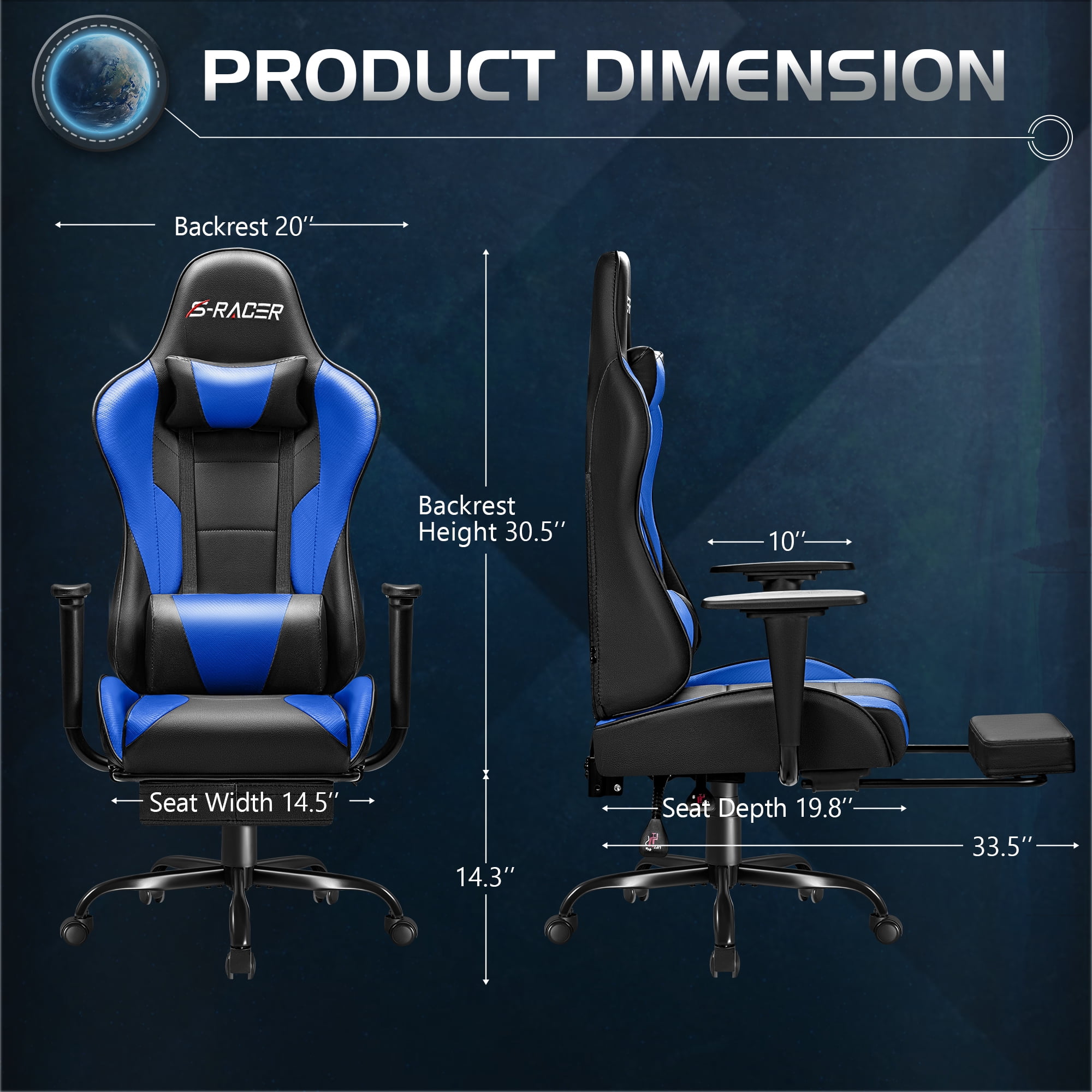 Homall Gaming Chair Massage Office Chair High Back PU Leather Chair with Footrest, Blue