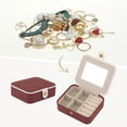 thumbnail image 2 of REGALWOVEN Portable Jewelry Box with Button, Mini Faux Leather Jewelry Organizer Boxes Storage Display Holder Wine Red, 2 of 7
