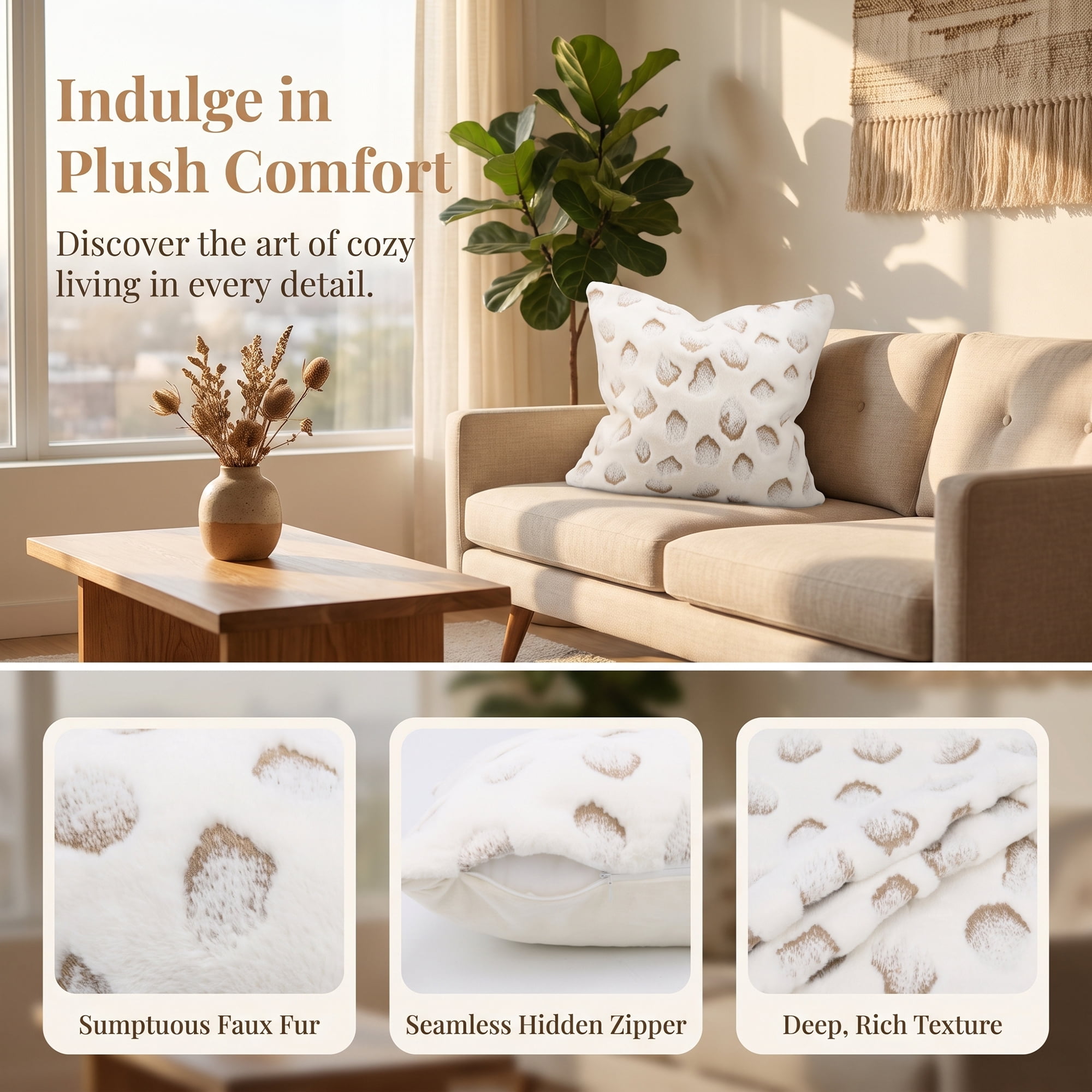 Unique Bargains Faux Fur Spotted Pattern Throw Pillow Cover White 18"x18"