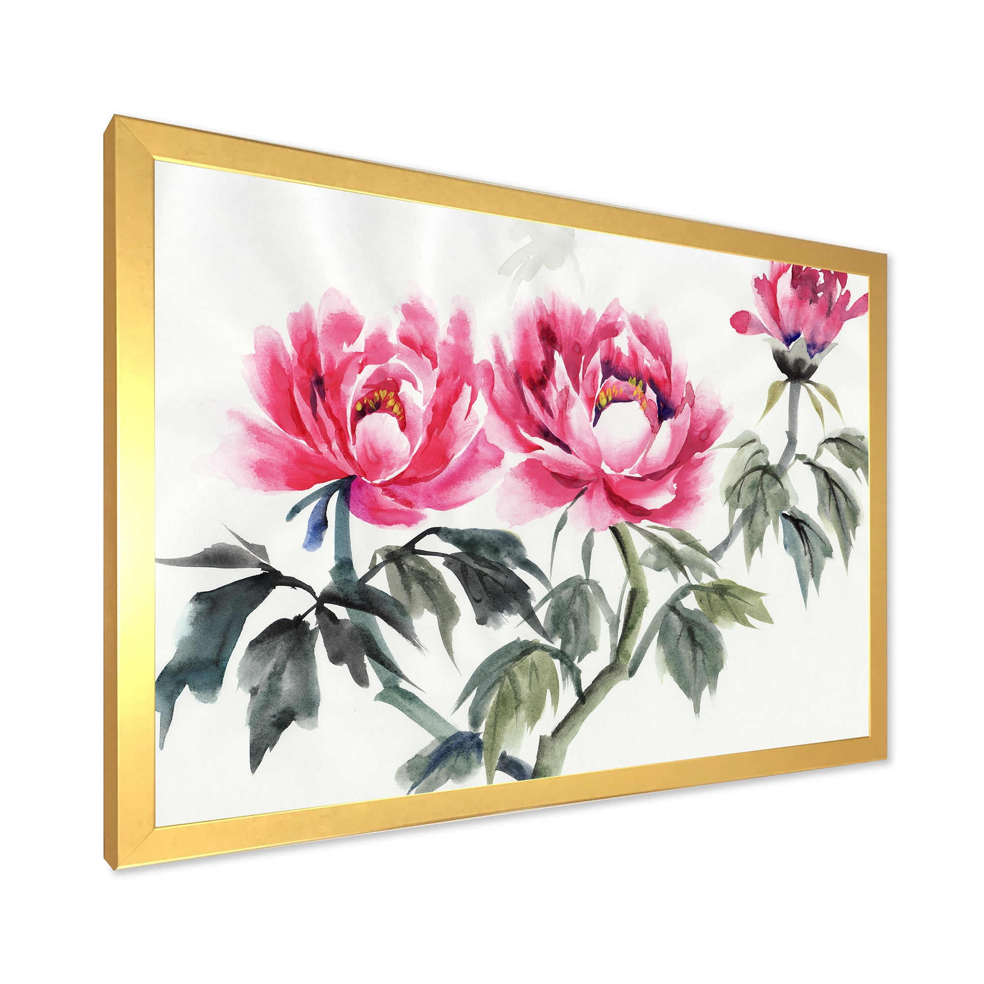 Designart 'Ancient Purple Peonies Branch' Traditional Framed Art Print