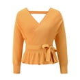 thumbnail image 3 of Txlixc Prendas de Punto de Estilo Suelto para Mujer, Jersey de Dobladillo con Volantes de Manga Larga con Cuello en V Profundo de Color Sólido Txlixc Moda, 3 of 6