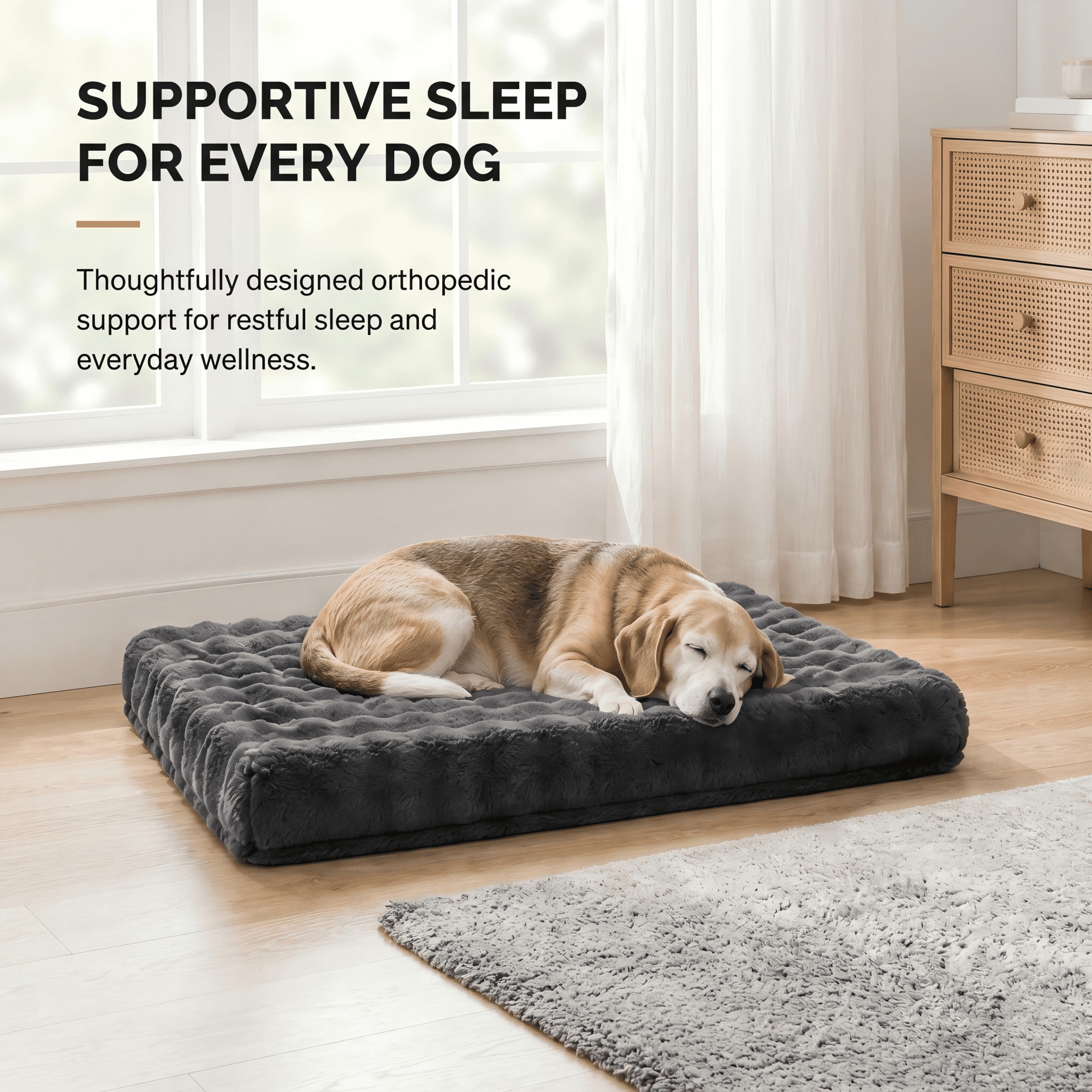 PAWZ Road Orthopedic Dog Bed for Dogs, Soft Bubble Fleece, Waterproof Pet Mat with Removable Washable Cover and Egg Crate Foam, Gray