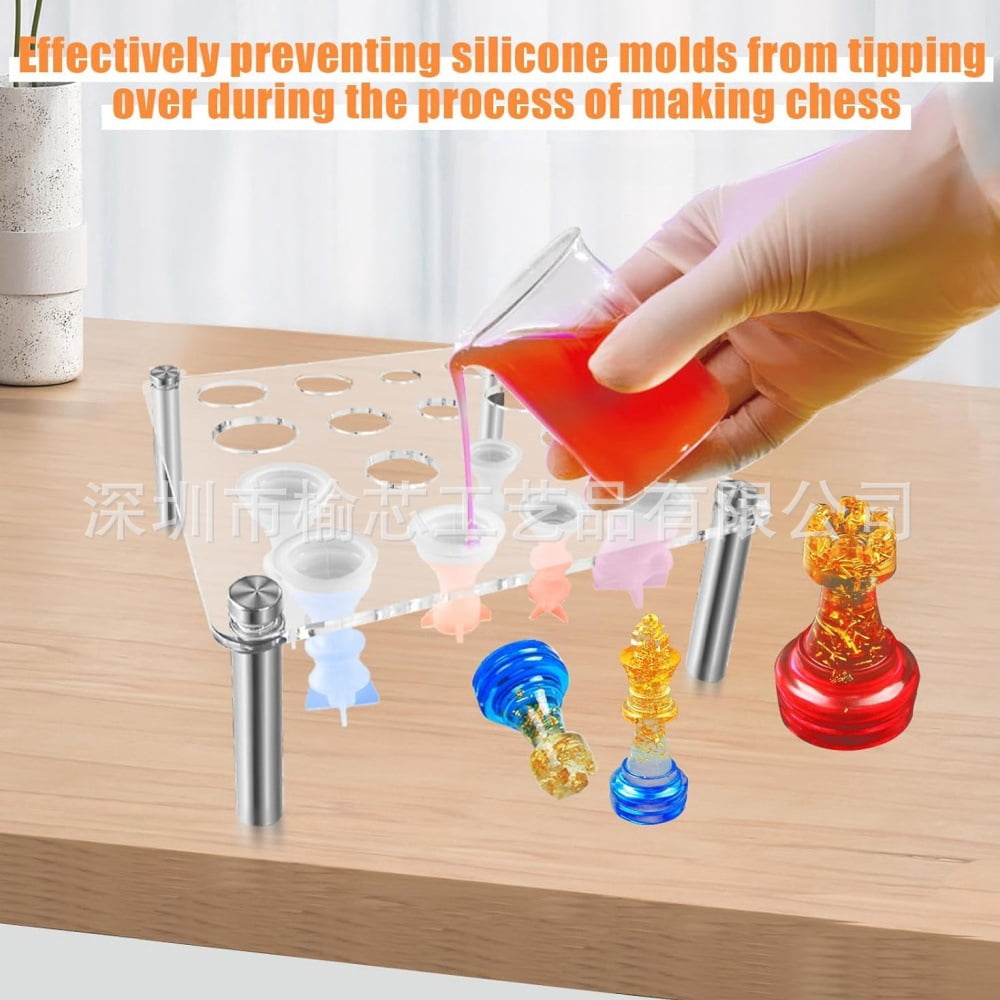 BERTDOMD Resin Chess Piece Holder with Silicone Molds for Chess Piece Casting, Crafting Kit and Resin Craft Supplies Set