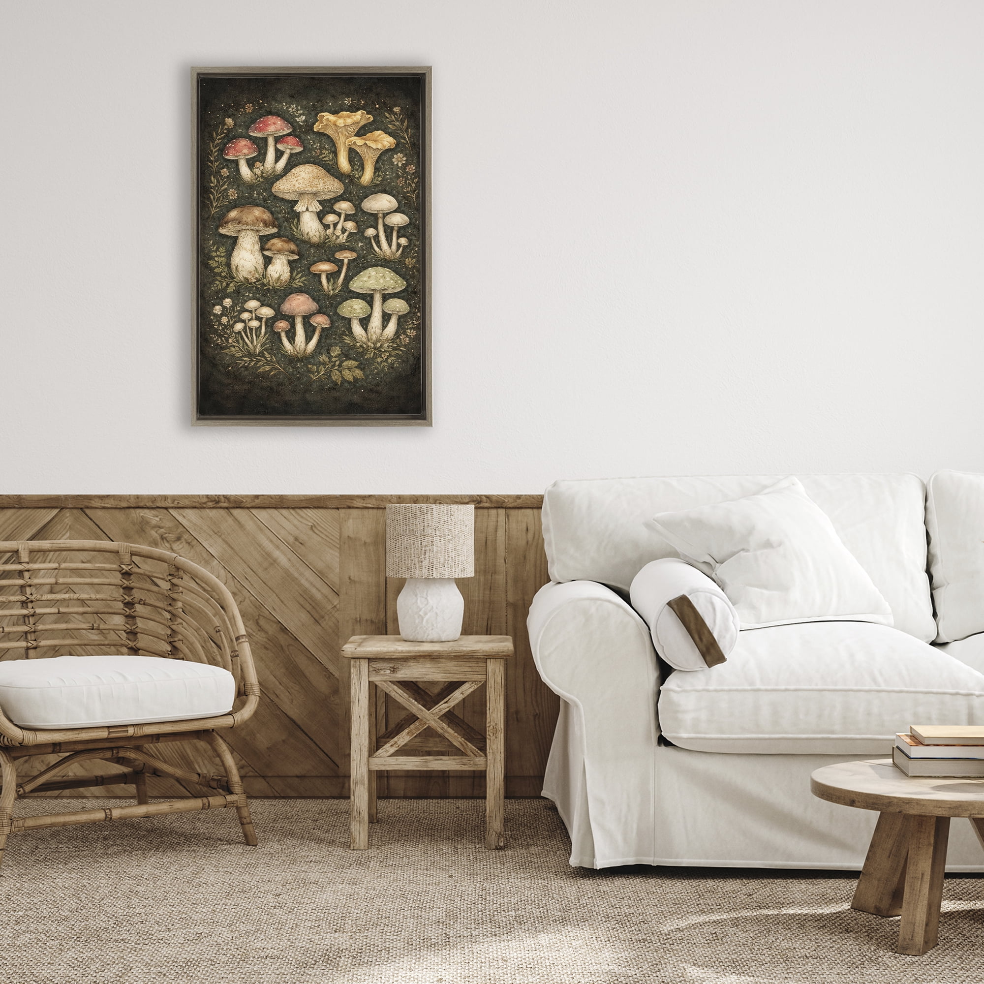 Stupell Industries Organic Sprouting Mushrooms Brown Framed Floater Canvas Wall Art, design by Tom Crehan