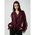 thumbnail image 6 of Women Dressy Casual Blouse Business Long Sleeve V Neck - Tops Office Work Outfit Wine Red M, 6 of 9