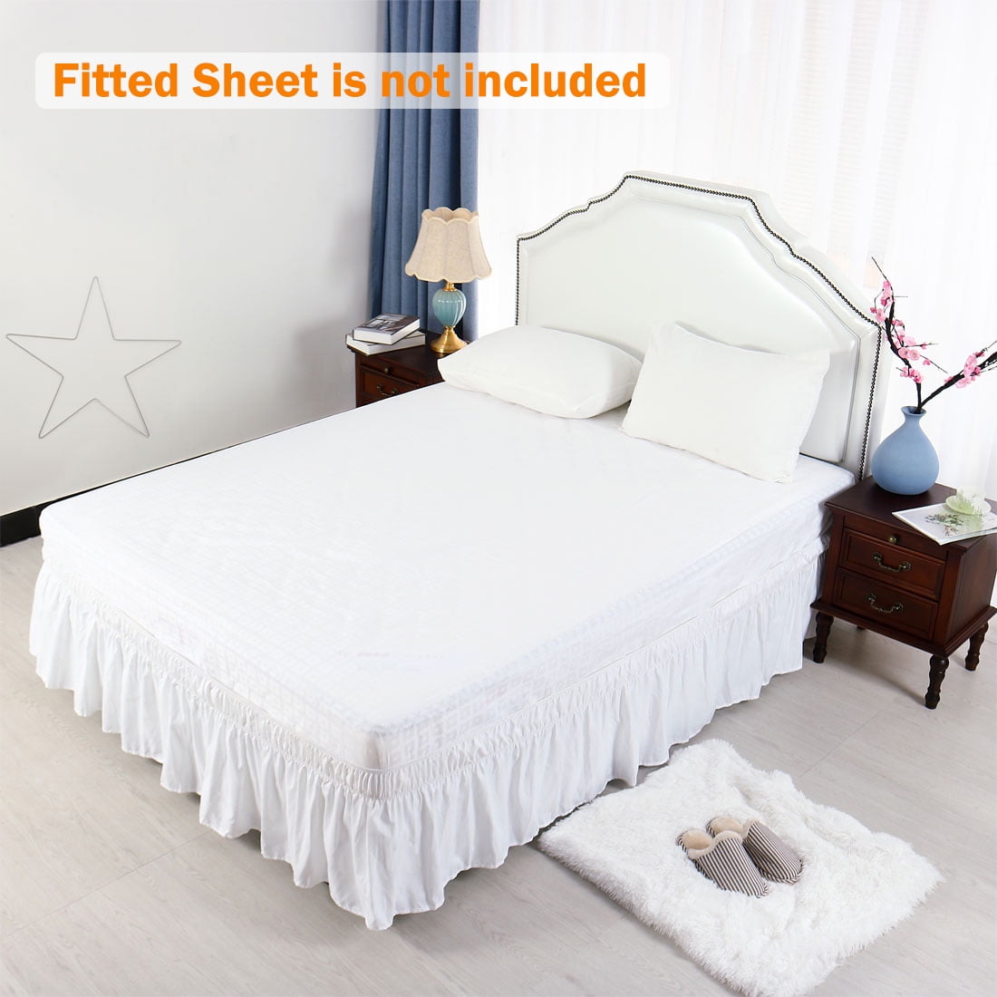 Unique Bargains 2 Pcs Zippered Silky Satin Pillowcases with Bed Skirt Snow White