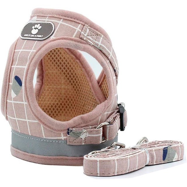 Conjunto de arnés y correa para gatos y cachorros, arneses ajustables para perros pequeños al aire libre de malla a cuadros, seguridad a prueba de escape, chaleco reflectante para perros