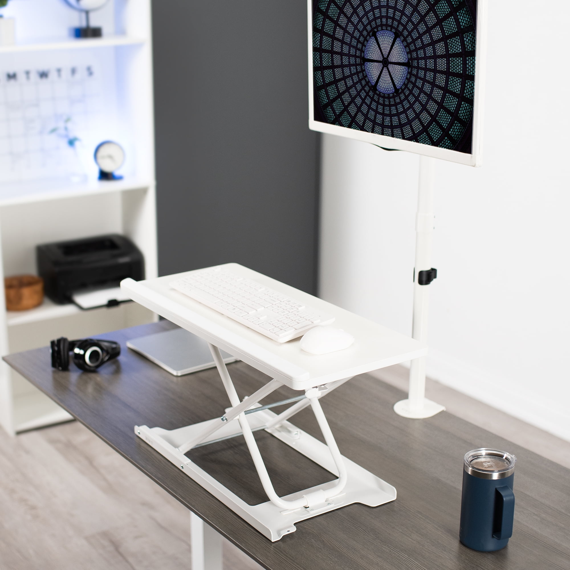 VIVO White Ergonomic Heavy-Duty Scissors Lift Keyboard and Mouse Riser 27"