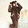 thumbnail image 5 of Conjunto de Pijama de franela gruesa para mujer, ropa de dormir de dos piezas con capucha de oso encantador, camisón largo lindo, Invierno, 5 of 5