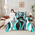 thumbnail image 4 of Manfei Cyan Gray White Black Queen Comforter Set, Contemporary Geometry Bedding Sets, Aesthetic Lines Stripes Bedding Comforter Set, Super Cozy Room Decor, Reversible 3 Pieces, 4 of 8