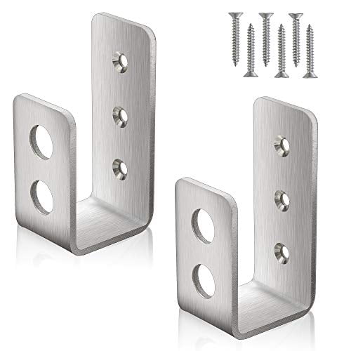 2x4 Door Barricade Brackets (2 pcs) | Drop Open Bar Holder Marine Grade Stainless Steel U Bracket for 2 by 4 Lumber as Security Door Reinforcement, Door Jammer, Barn, Shed, Garage, Gate