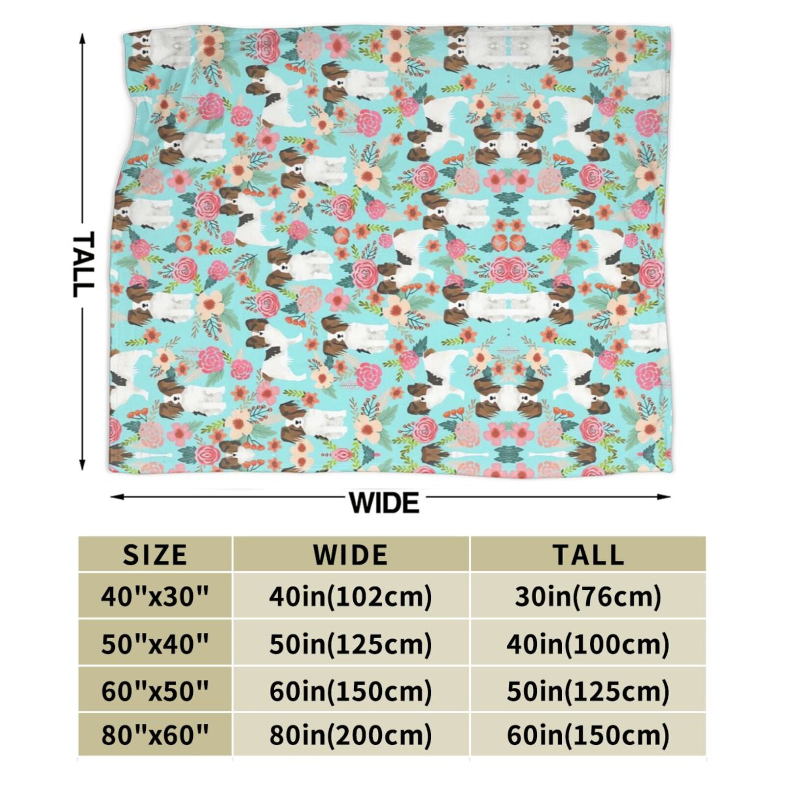 Wijzvio Papillon Dogs Lovers Flower Floral Throw Blanket Soft Fuzzy Fleece Blanket For Couch Bed Living Room Decoration 60"X50"